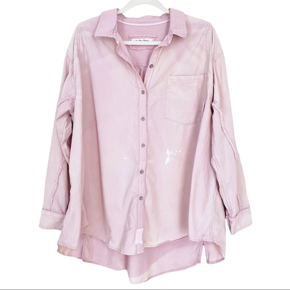 We the Free | Pink Distressed Tie Dye Long Sleeve Button Down Shirt Top